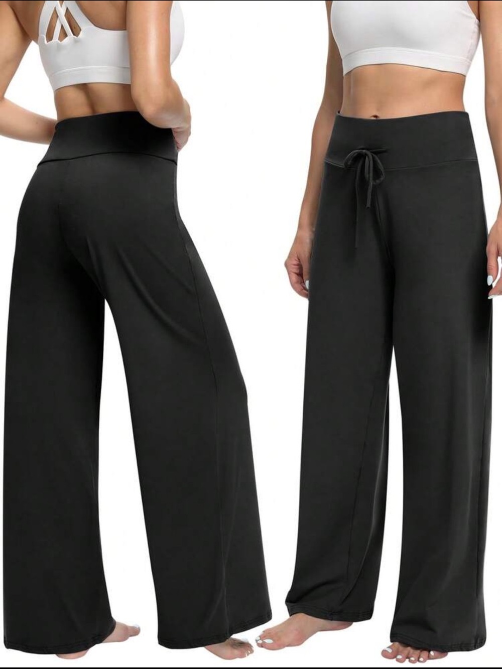 Wide Leg Drawstring Yoga Pants for Women - Black